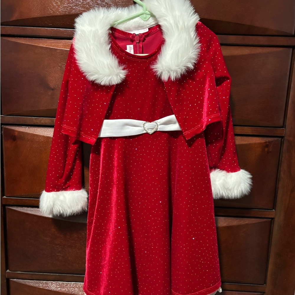 Red Velvet Dress with Faux Fur Trim
